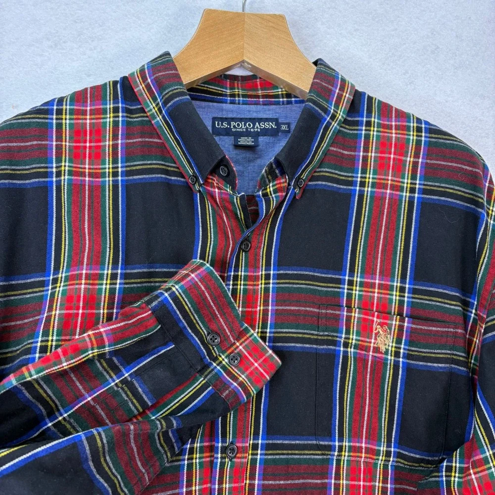 U.S. Polo Assn. Black Plaid Long‎ Sleeve Button Down Shirt Mens 3XL Preppy